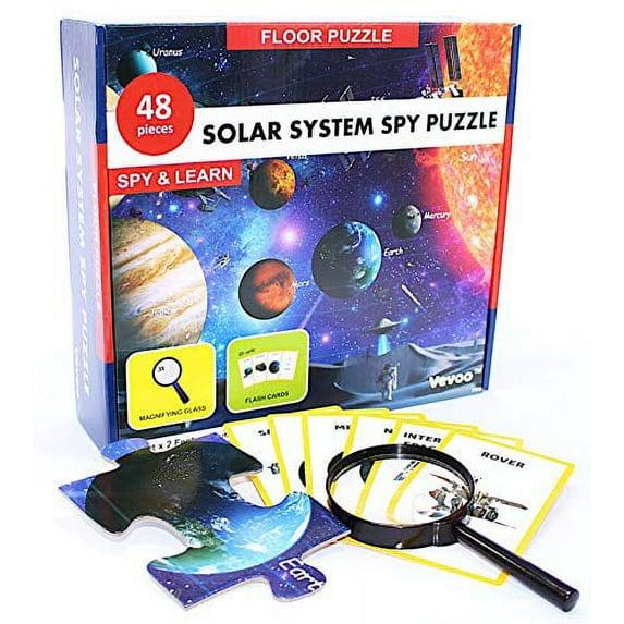 Solar System Spy Puzzle with Flashcards and Magnifying Glass 2ft X 3ft- Large 48 Piece Space Floor Puzzles for Kids Ages 4-8 Years Old-Gift for Boys and Girls 3,4,5,6,7,8