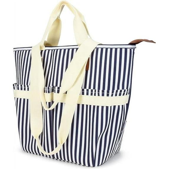 Solaris Insulated Cooler Bag, 3 Layer Leakproof Soft Cooler tote bag, Collapsible Waterproof Grocery Thermal Bag, Gift Ideas for Picnic, Gray Strip