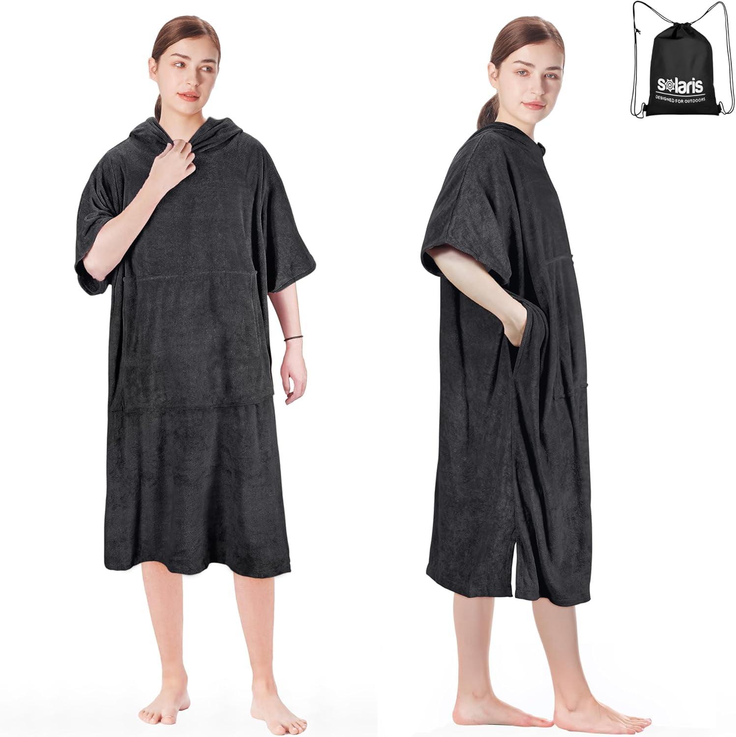 Microfiber Fleece Mid-Calf Bathrobe with Pockets and Hood