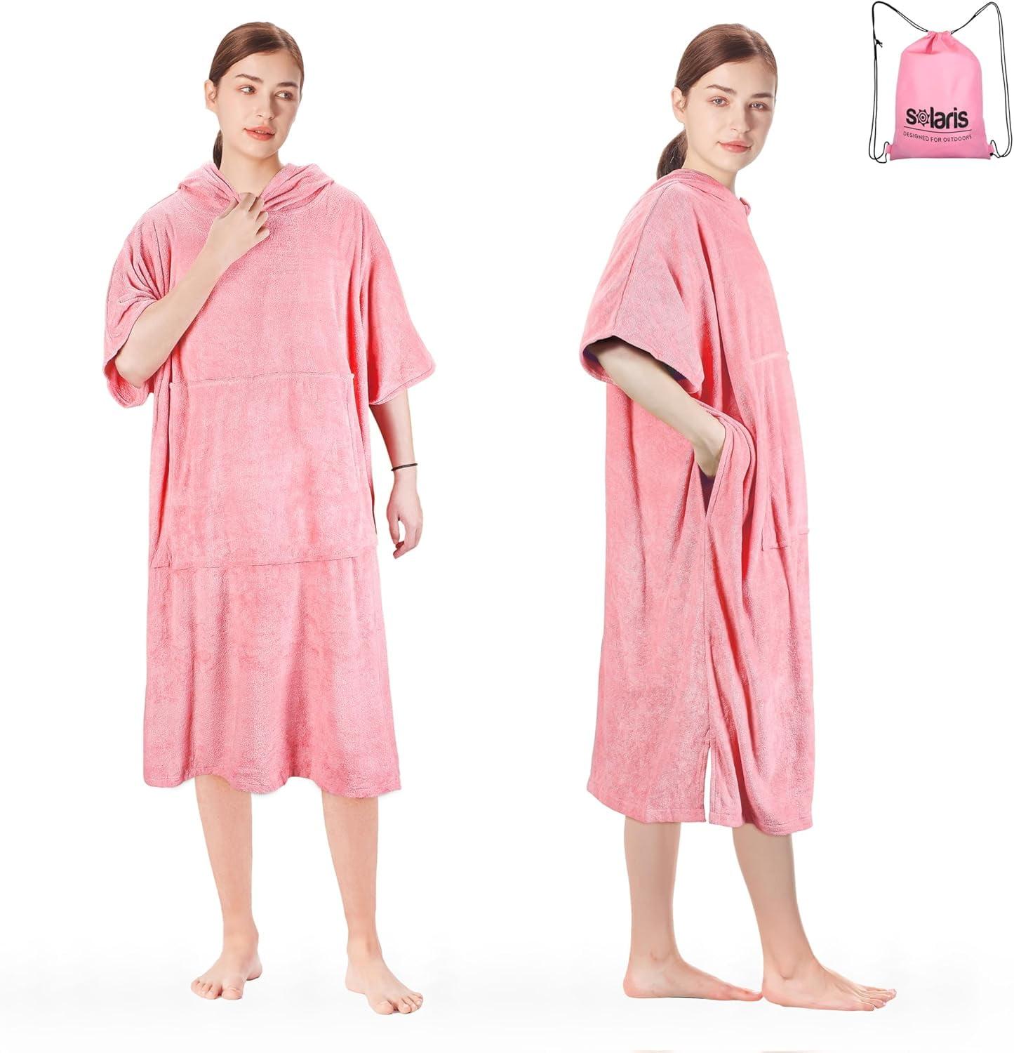 Microfiber Fleece Mid-Calf Bathrobe with Pockets and Hood