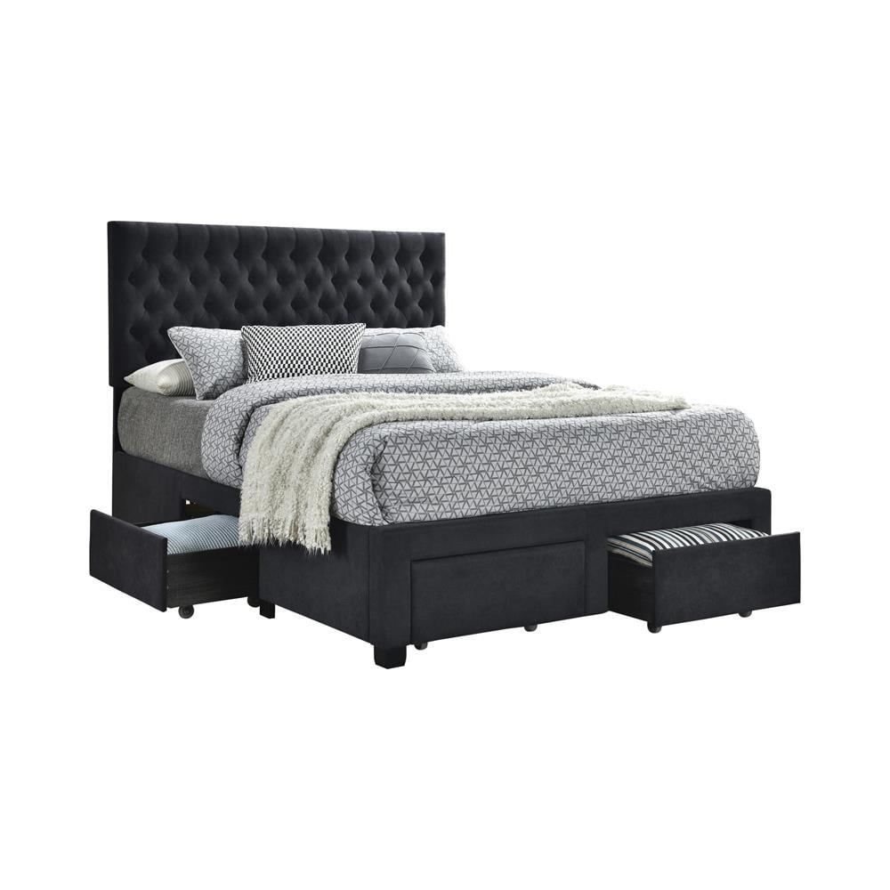 Charleston Charcoal King Storage Bed with Tufted Upholstery