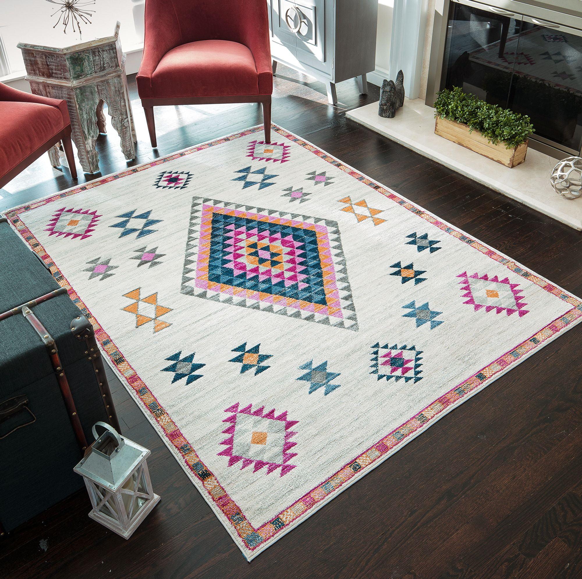 Sahara Ivory and Multicolor Tribal Runner Rug