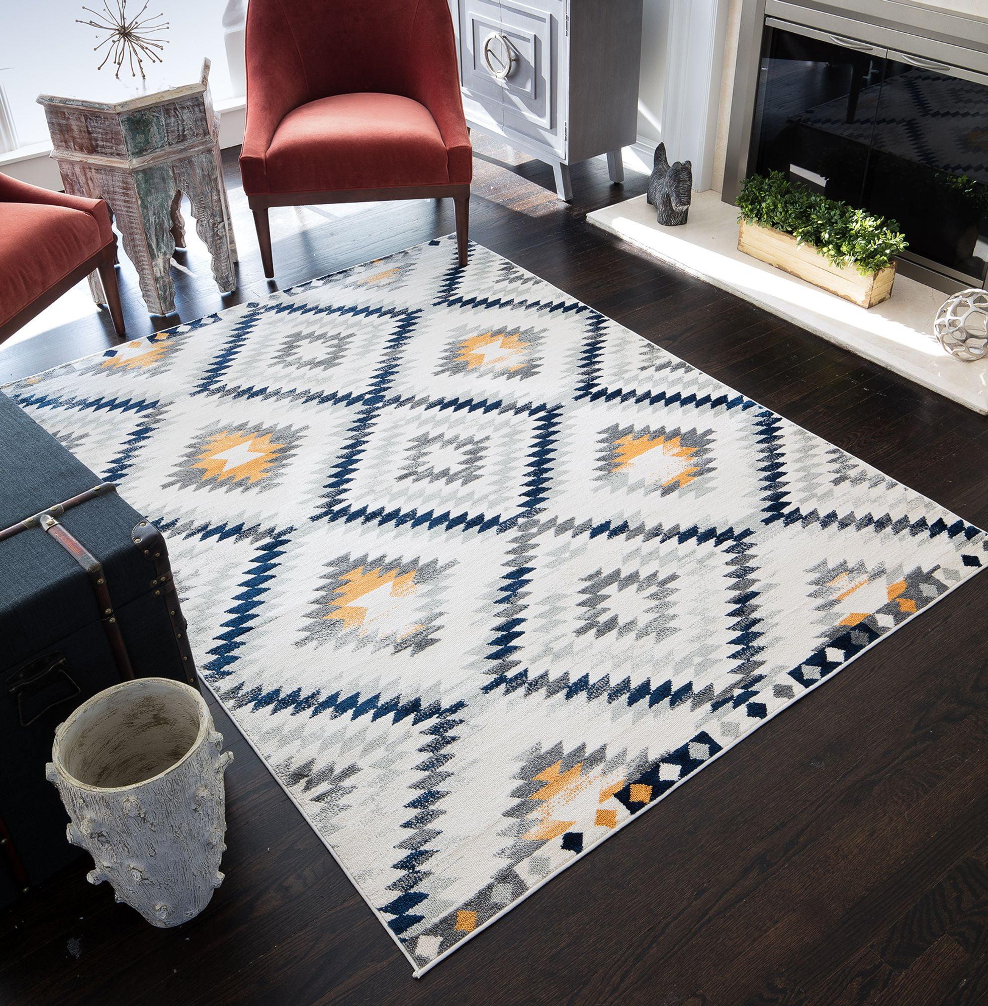 Kilim Gold Diamond Pattern Stain-Resistant Synthetic Area Rug