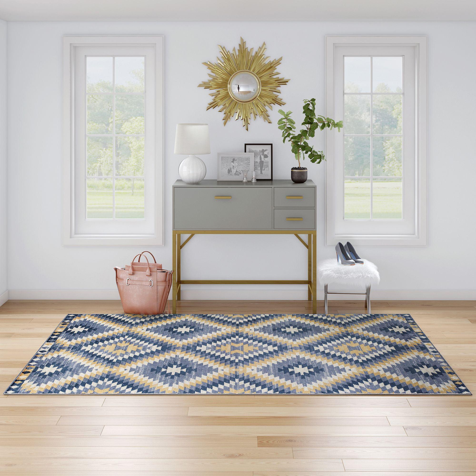 Soleil Geometric Kilim Denim Blue Round Area Rug, 8'9"x12'