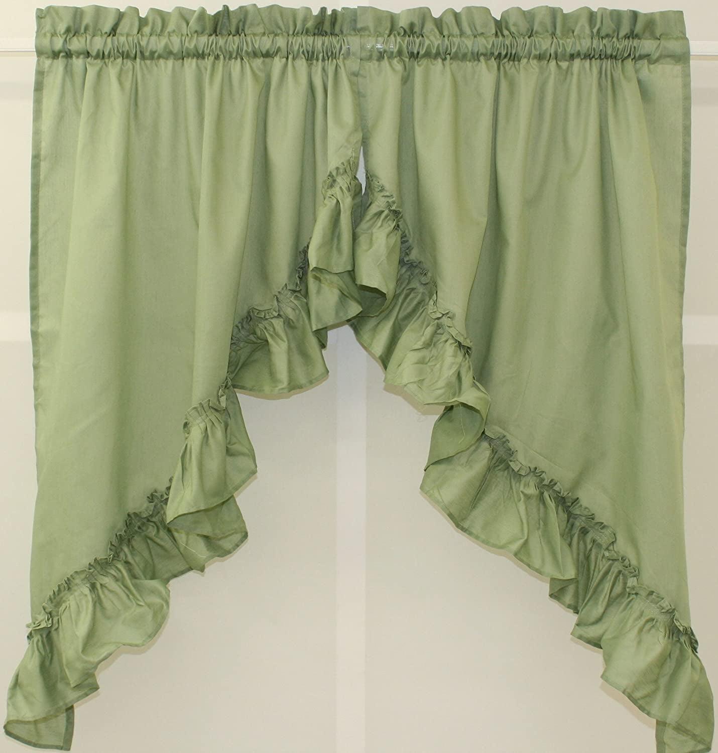 Ellis Stacey 1.5" Rod Pocket High Quality Fabric Solid Color Window Ruffled Swag 60"x38" Sage