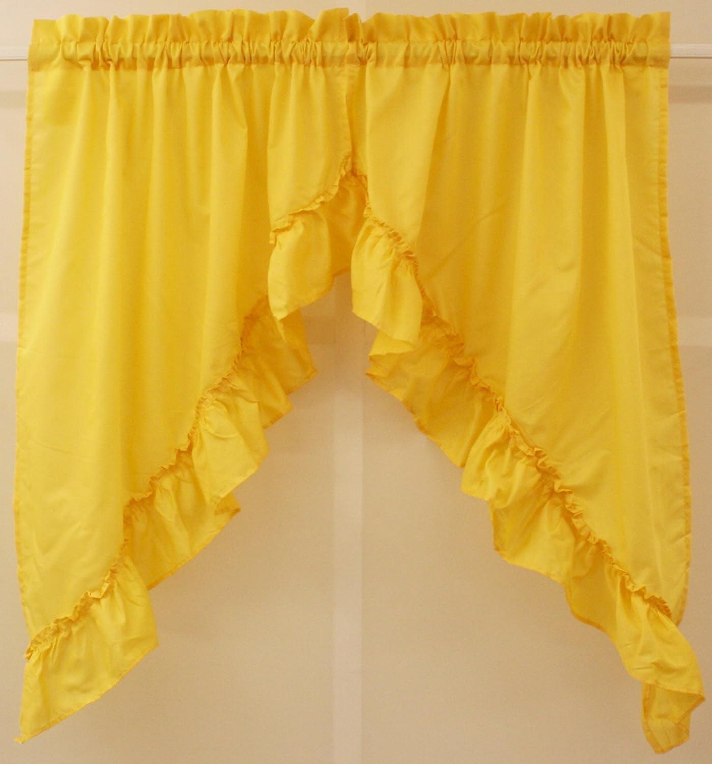 Ellis Stacey 1.5" Rod Pocket High Quality Fabric Solid Color Window Ruffled Swag 60"x38" Yellow