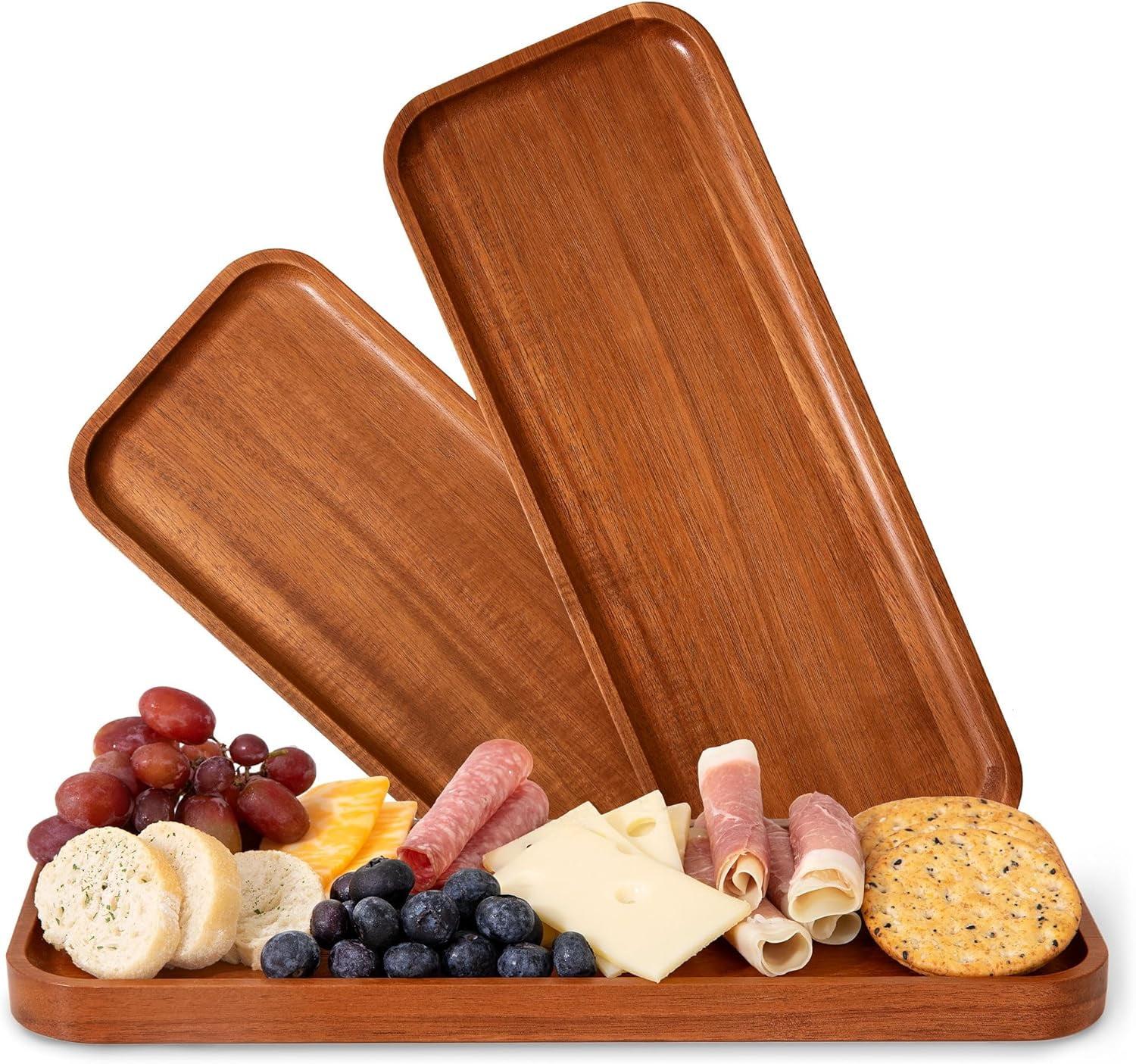 Solid Acacia Wood Rectangular Serving Platters Set