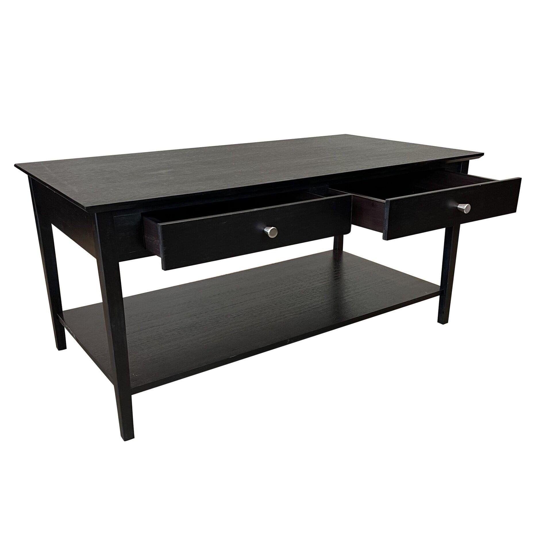 Charcoal Gray Bamboo Coffee Table with Storage Drawers