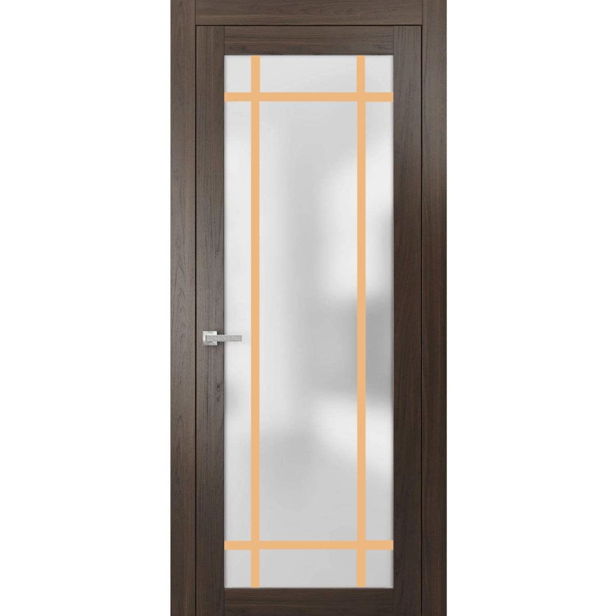 Chocolate Ash Solid Pine French Door with Frosted Glass Panel, 36" x 80"