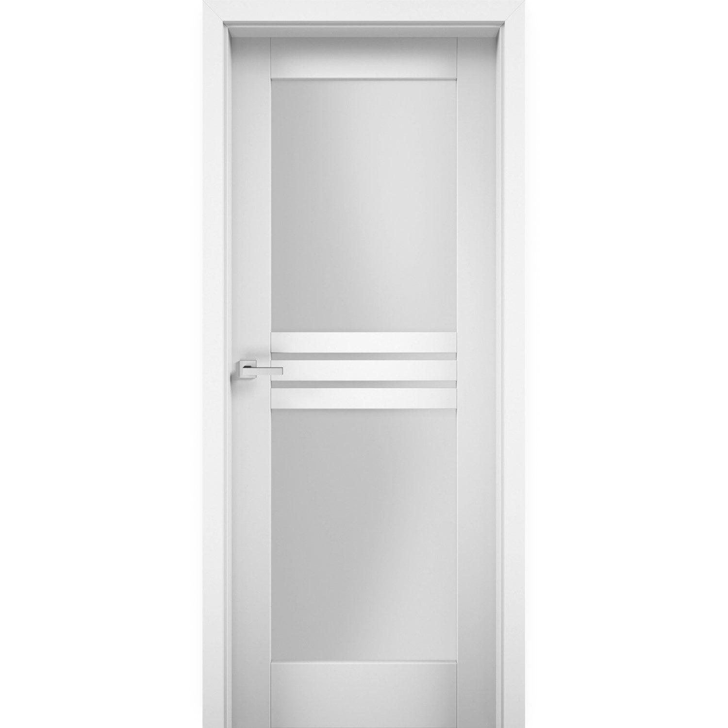 Solid French Door Opaque Glass 4 Lites 24 x 84 inches / Mela 7222 White Silk / Single Regular Panel Frame Handle / Bathroom Bedroom Modern Doors