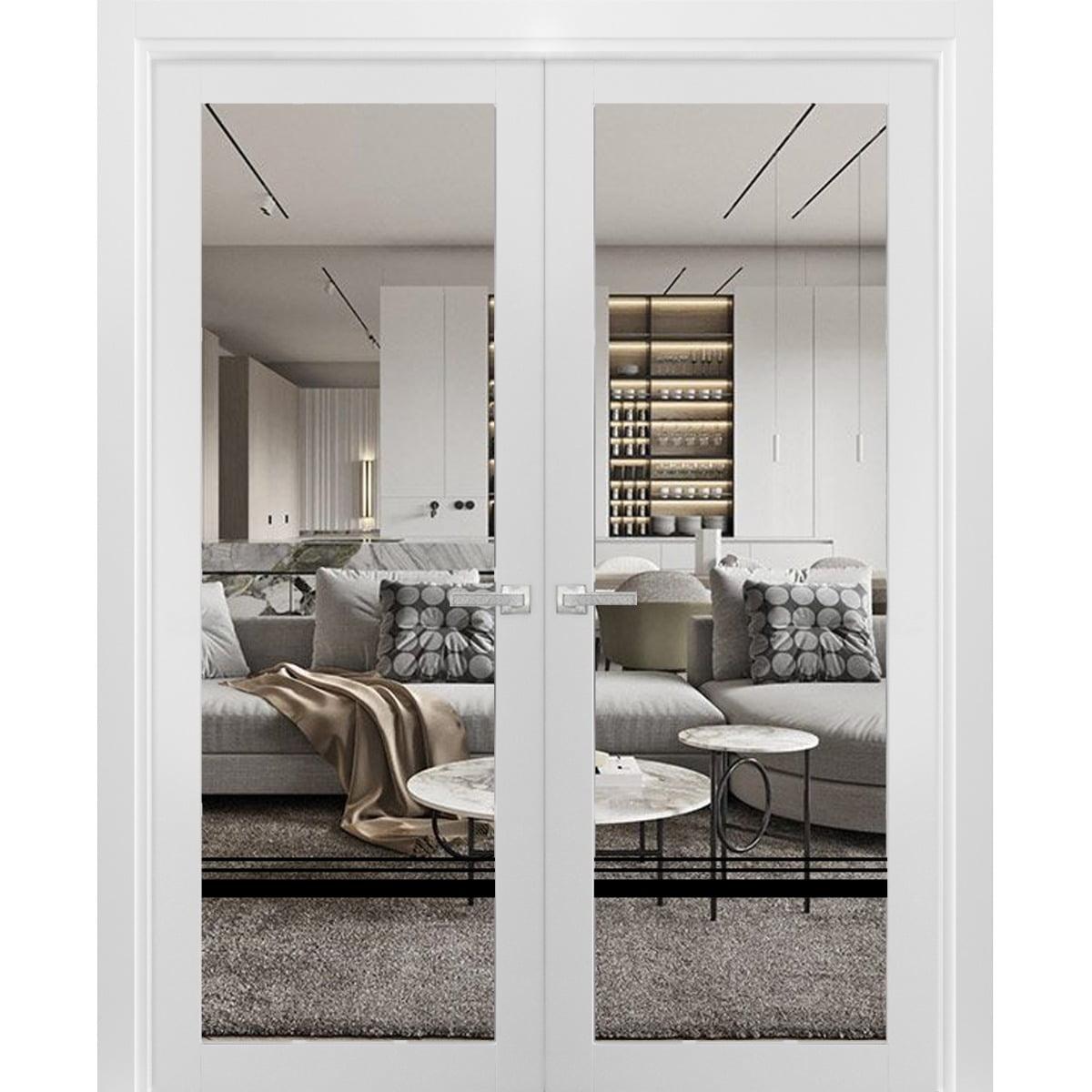 Lucia White Silk Clear Glass French Double Doors 64 x 96 inches