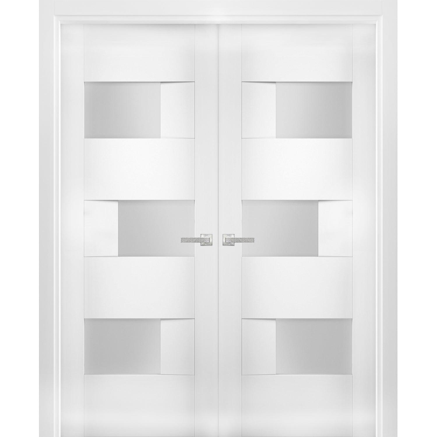 White Silk 84" x 96" French Double Doors with Opaque Glass