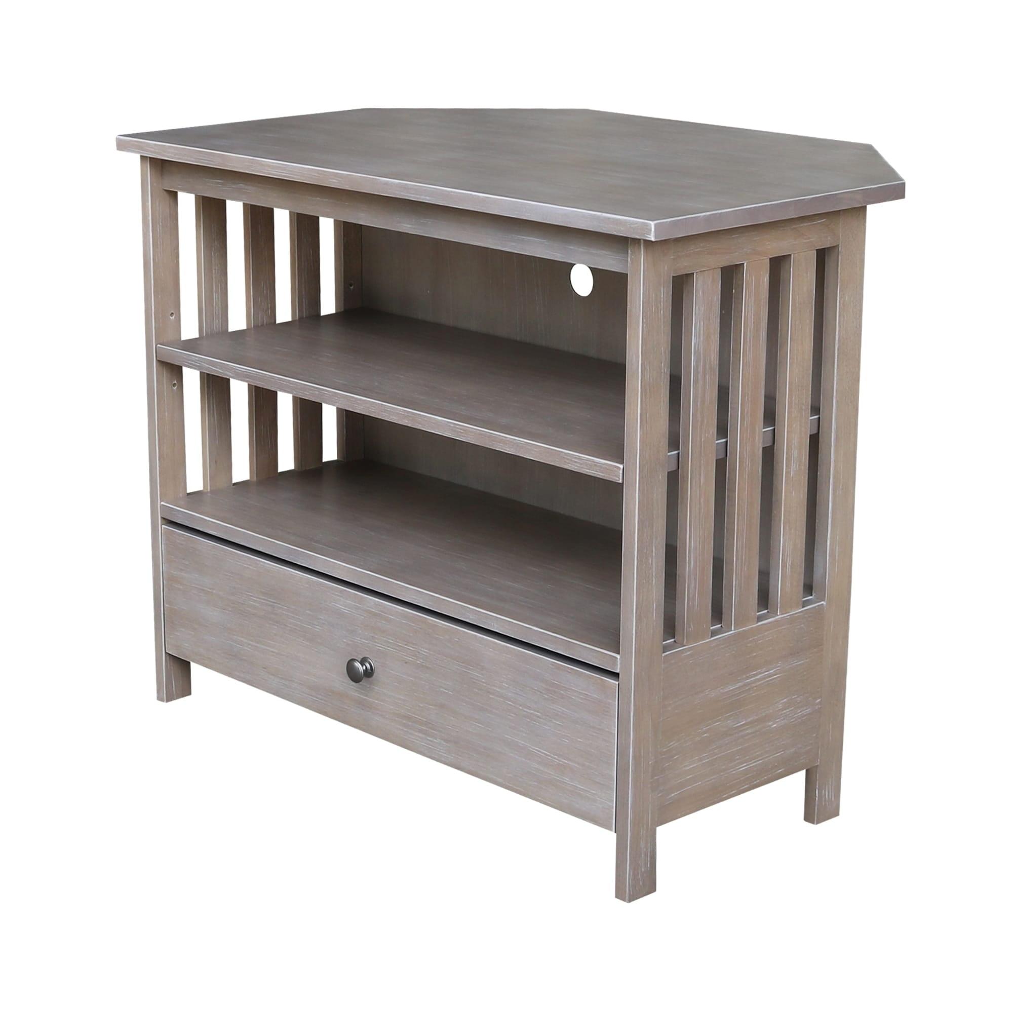 Washed Gray Taupe Corner TV Stand with Cabinet