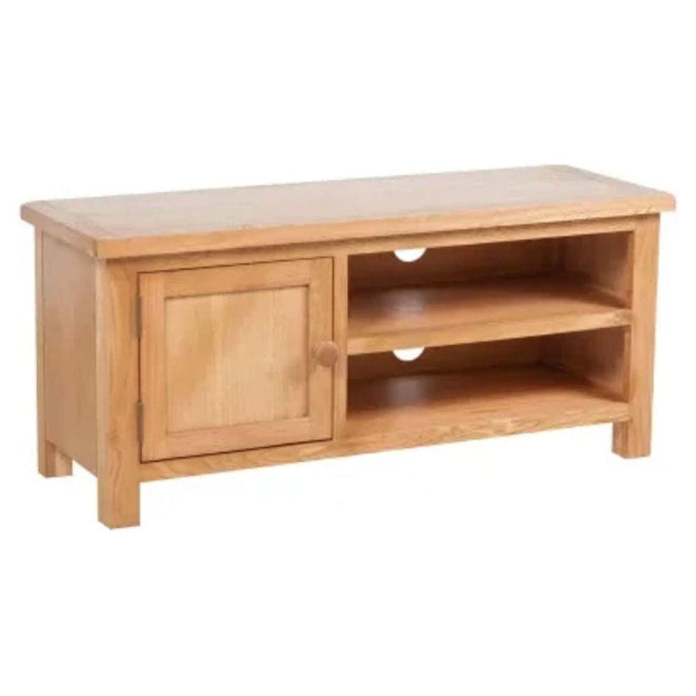 Rustic Solid Oak Wood TV Stand Cabinet with Cable Management