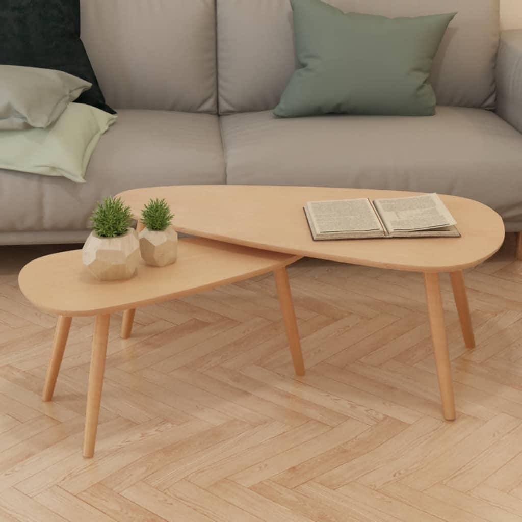 Light Brown Pinewood Organic-Shaped Coffee Table Set