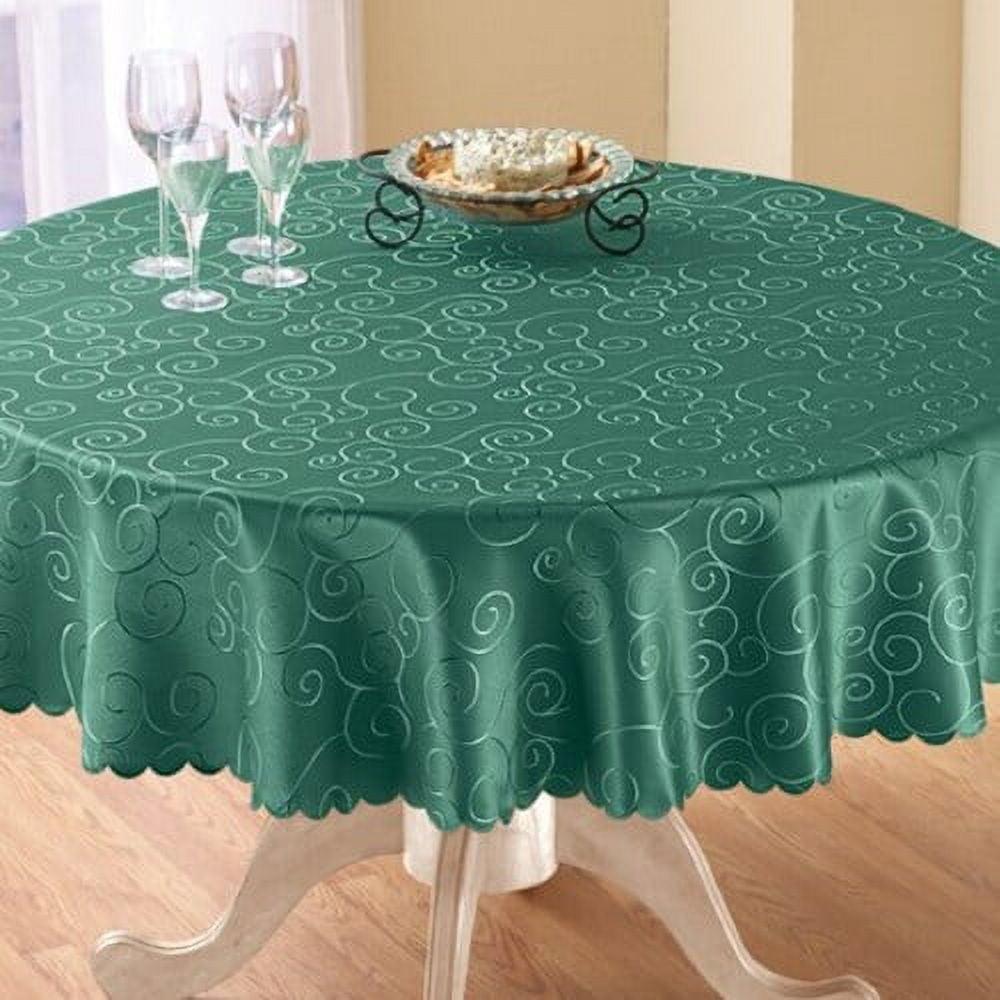 Forest Green Round Scalloped Edge Polyester Tablecloth