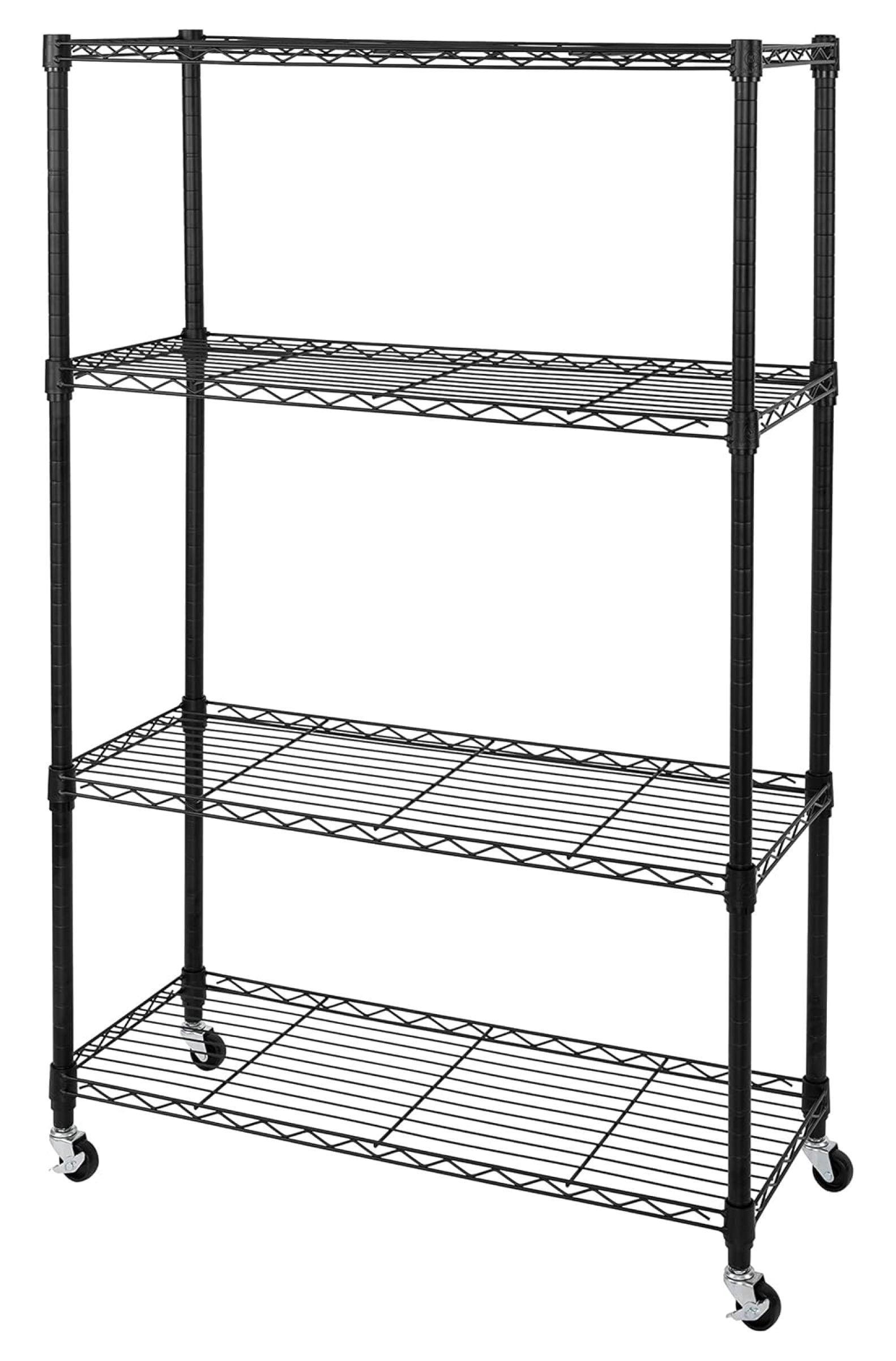 Solid Steel Wire Shelving Storage Unit Adjustable Shelves Organizer Rack, for Home, Kitchen, Office, Garage, Bedroom, Closet, Black, 4-Tier, 36" W x 14" D