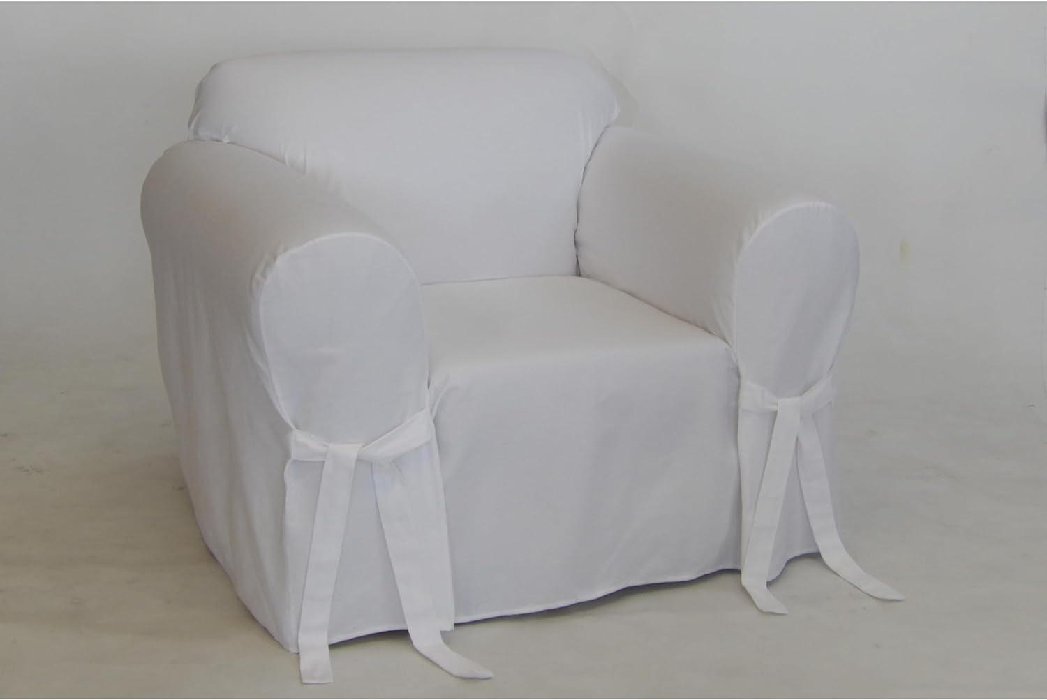 Elegant White Cotton Twill Chair Slipcover with Bow Ties