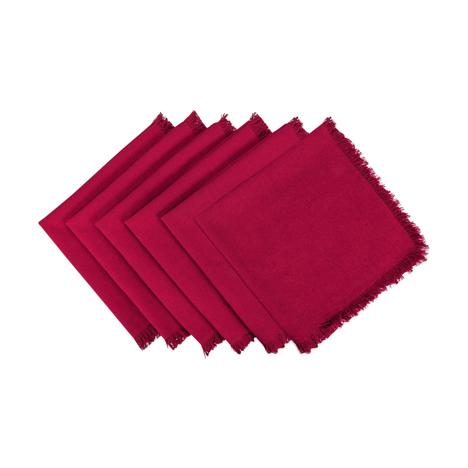 Wine Red Cotton Frayed Edge Napkin Set of 6