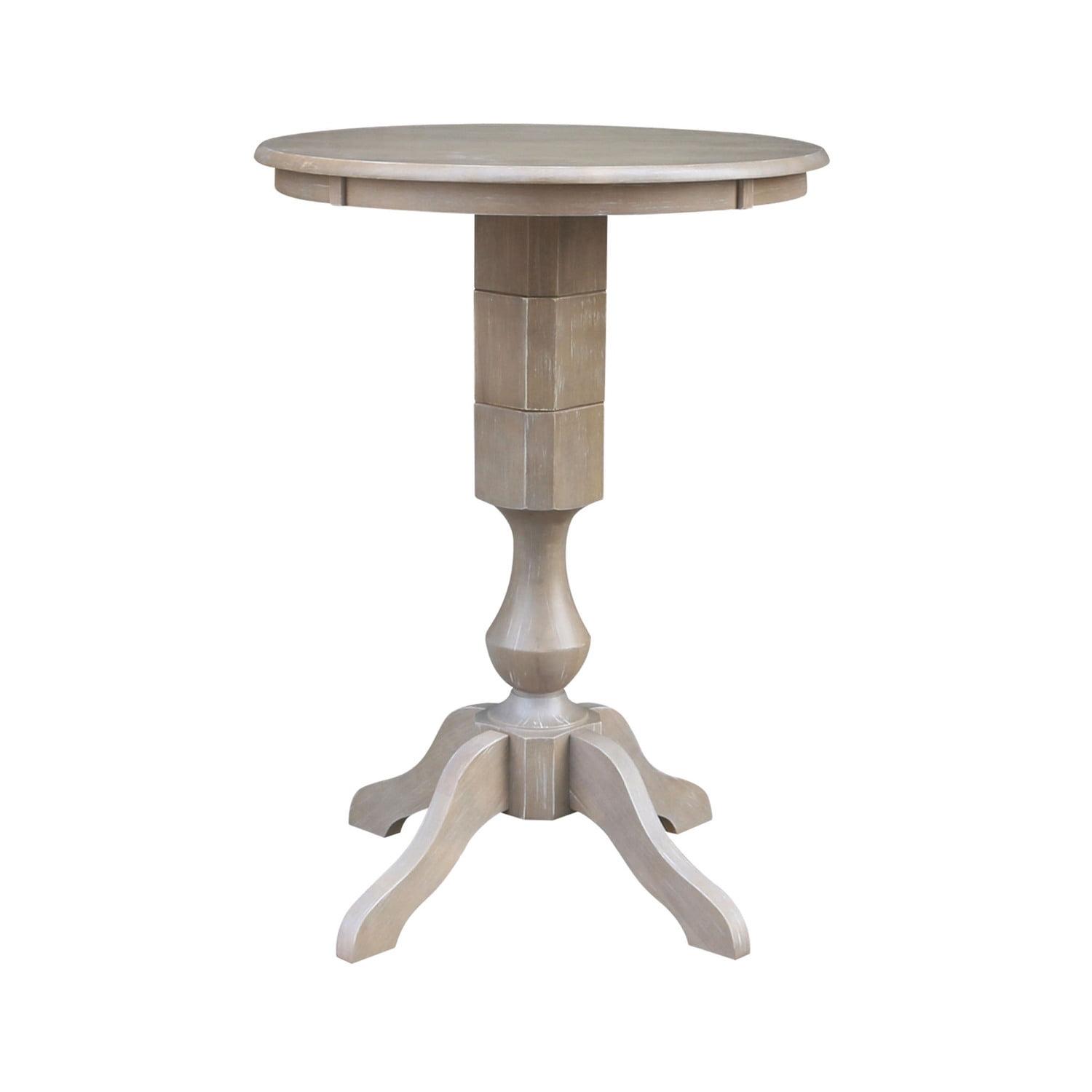 Solid Wood 30" x 30" Round Pedestal Dining Table in Washed Gray Taupe