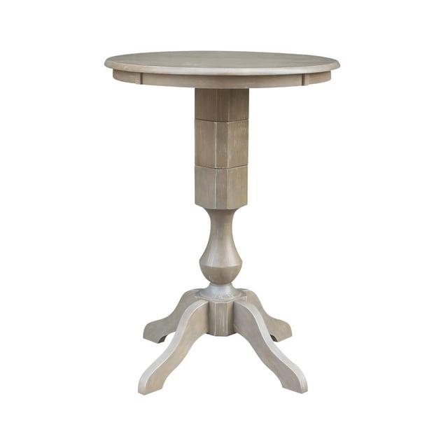 Solid Wood 30" x 30" Round Pedestal Dining Table in Washed Gray Taupe