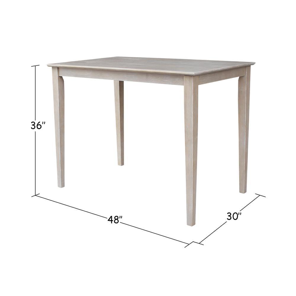 Solid Wood 30" X 48" Counter Height Table Washed Gray Taupe - International Concepts: Parawood, Non-Extension, Modern Style