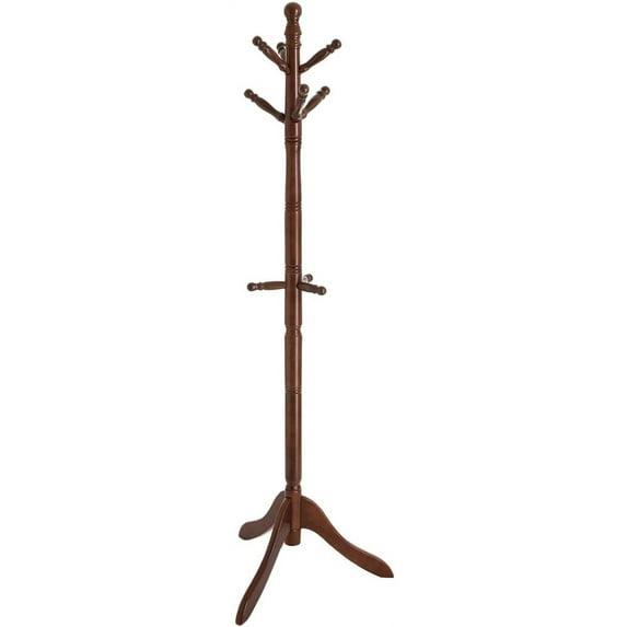 10 Hooks Coat Rack Solid Wood Coat Stand Free Standing Coat Tree for Coats Hats Bags Purses for Entryway Bedroom Rubber wood Dark Walnut