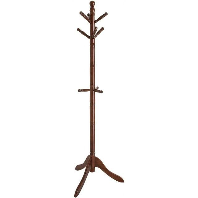 10 Hooks Coat Rack Solid Wood Coat Stand Free Standing Coat Tree for Coats Hats Bags Purses for Entryway Bedroom Rubber wood Dark Walnut