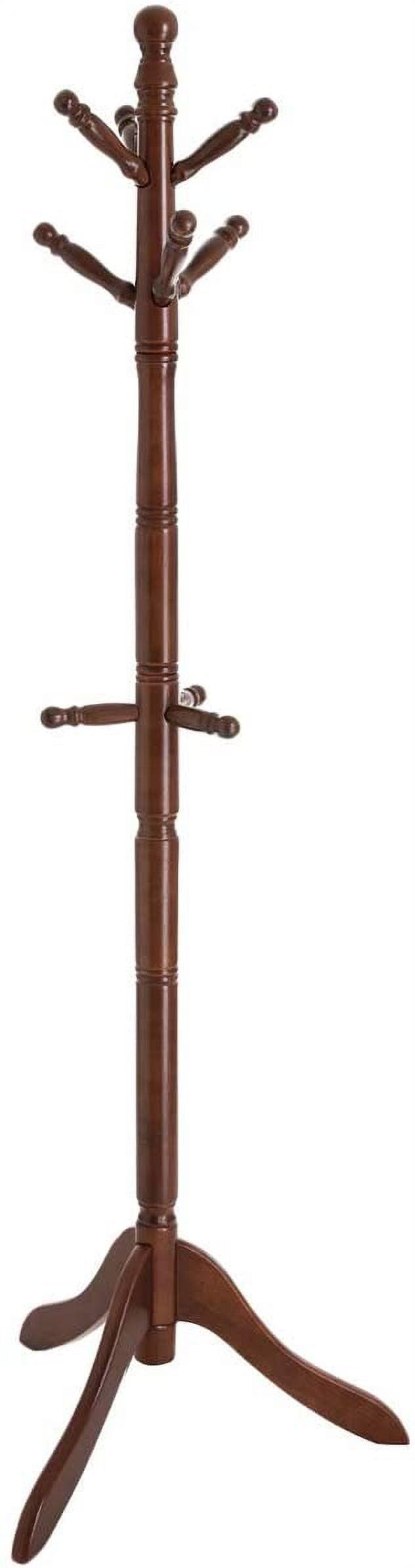 10 Hooks Coat Rack Solid Wood Coat Stand Free Standing Coat Tree for Coats Hats Bags Purses for Entryway Bedroom Rubber wood Dark Walnut