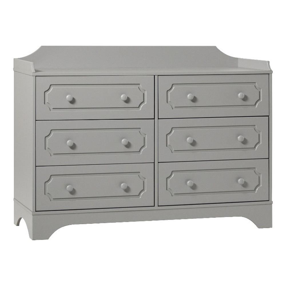 Gray Solid Wood Six-Drawer Cottage Dresser with Gallery Top