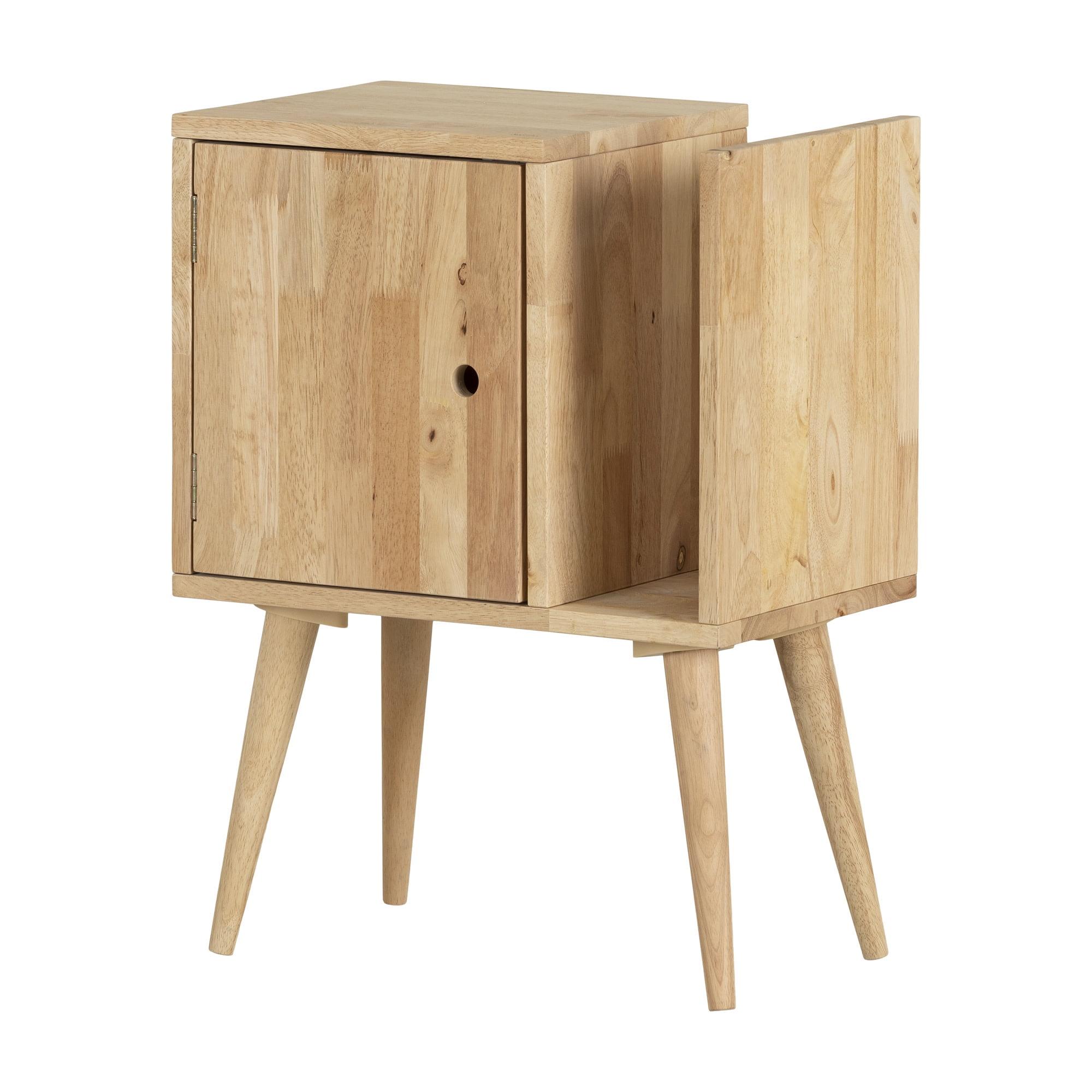 Natural Wood Rectangular End Table with Storage and Magnetic Door