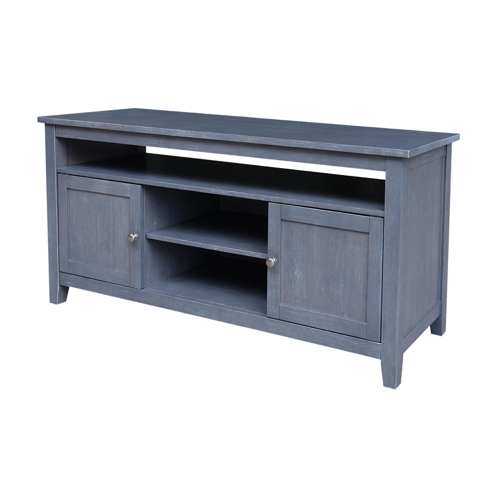 Elegant Heather Gray Solid Wood TV Stand with Cabinet and Open Shelves