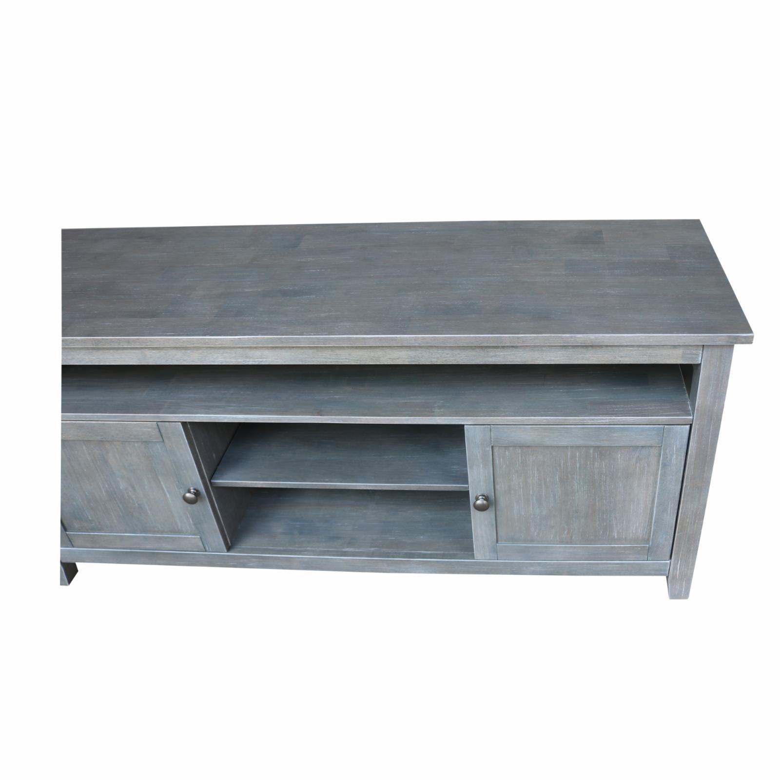 Elegant Heather Gray Solid Wood TV Stand with Cabinet and Open Shelves