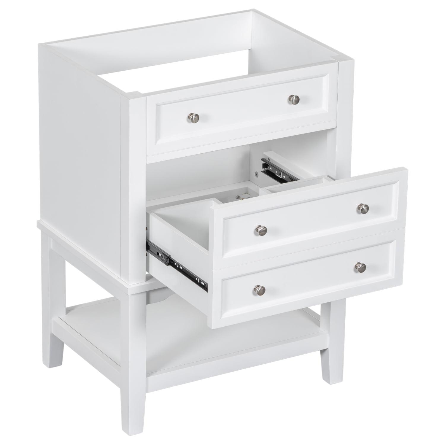 White Solid Wood Freestanding Bathroom Vanity with Drawers