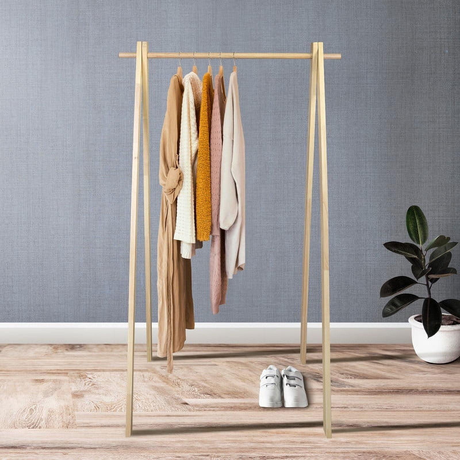 Natural Solid Wood Collapsible Garment Rack with No Tool Assembly