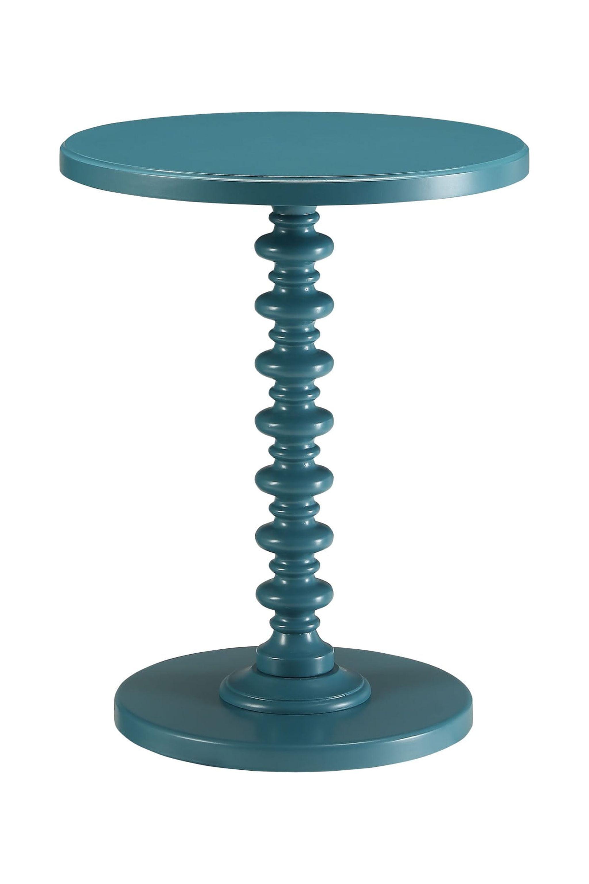 Teal Traditional Solid Wood Round Pedestal Side Table 17"