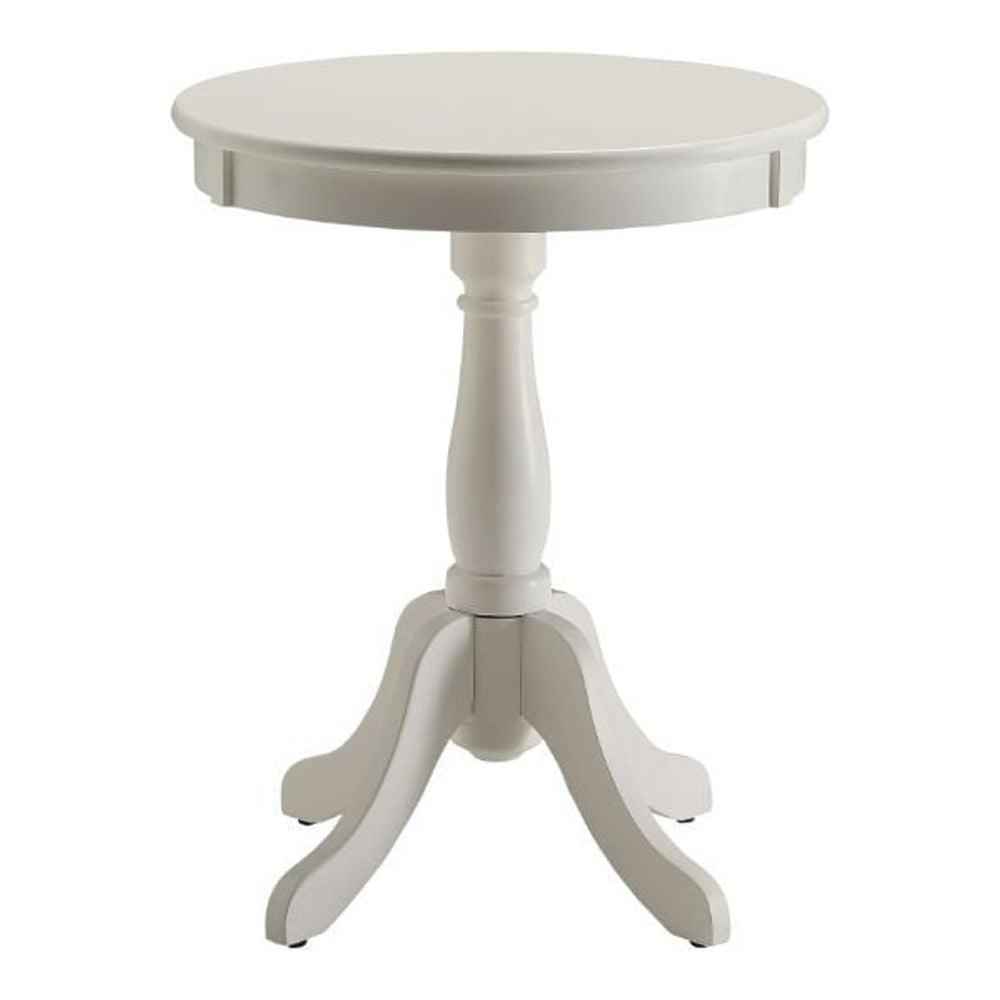 White Solid Wood Round Pedestal Side Table, 18" x 22"