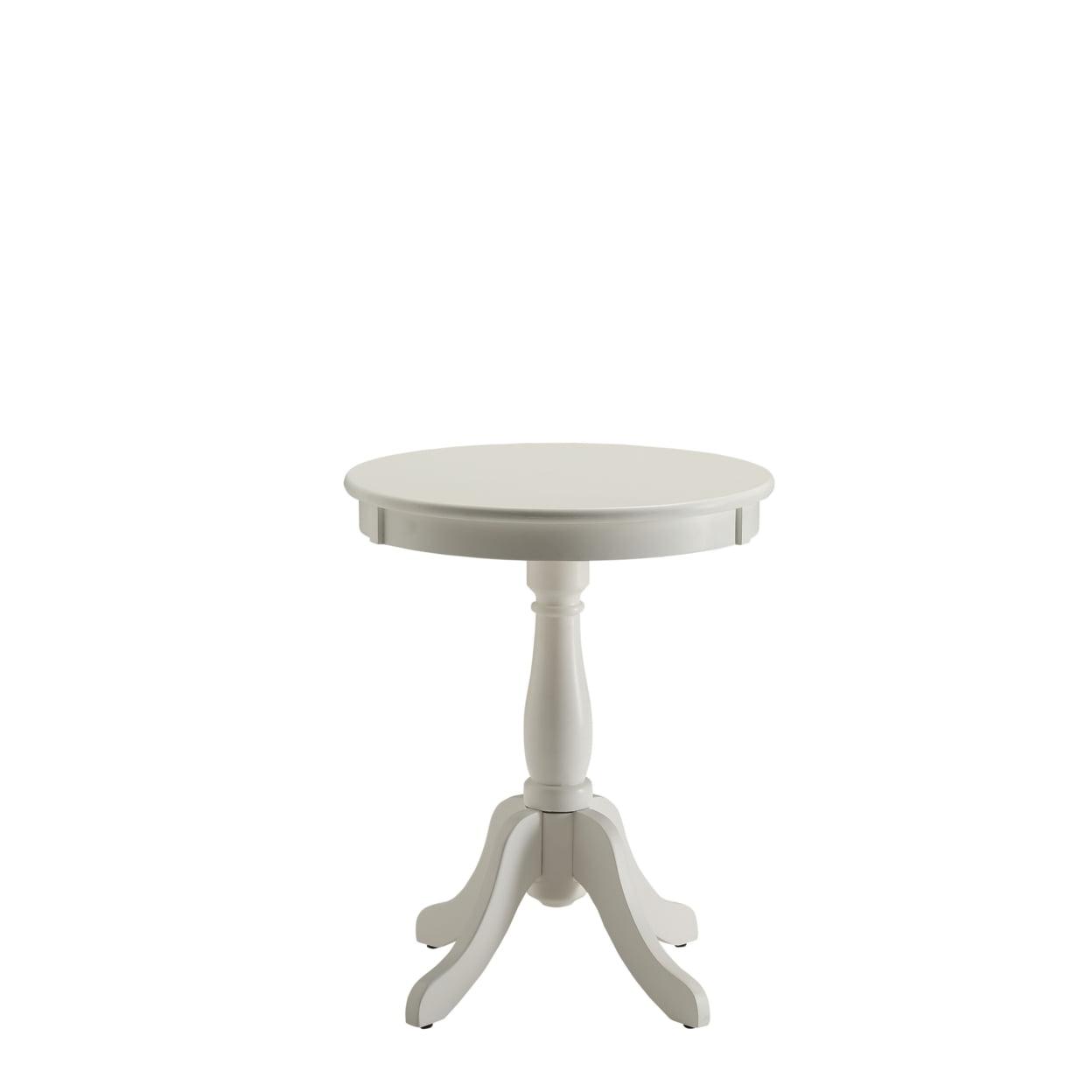 Solid Wood Round Pedestal Side Table with 4 Stylish Knee Legs, White - 18" x 18" x 22"