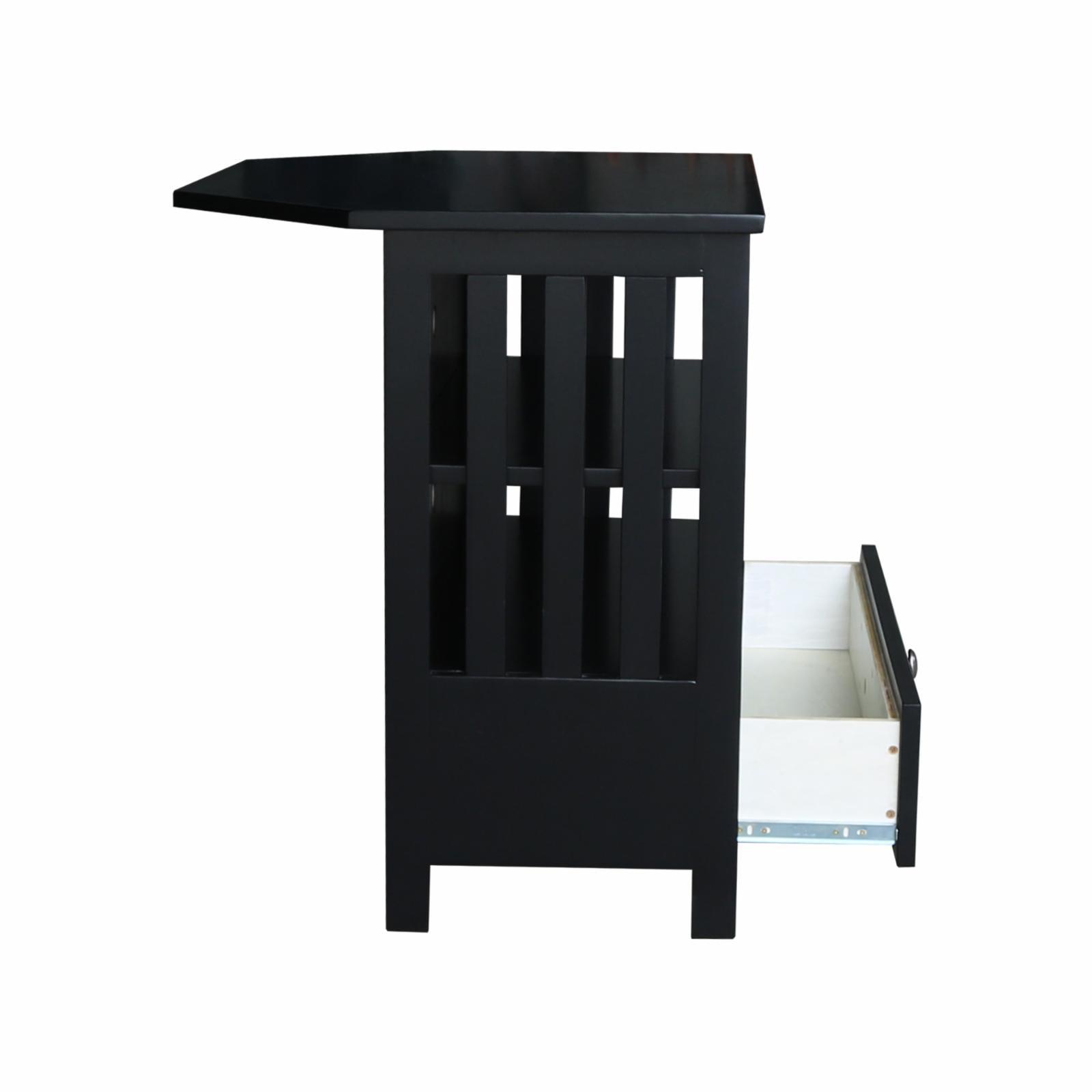 Black Solid Wood Corner TV Stand with Drawer and Shelves