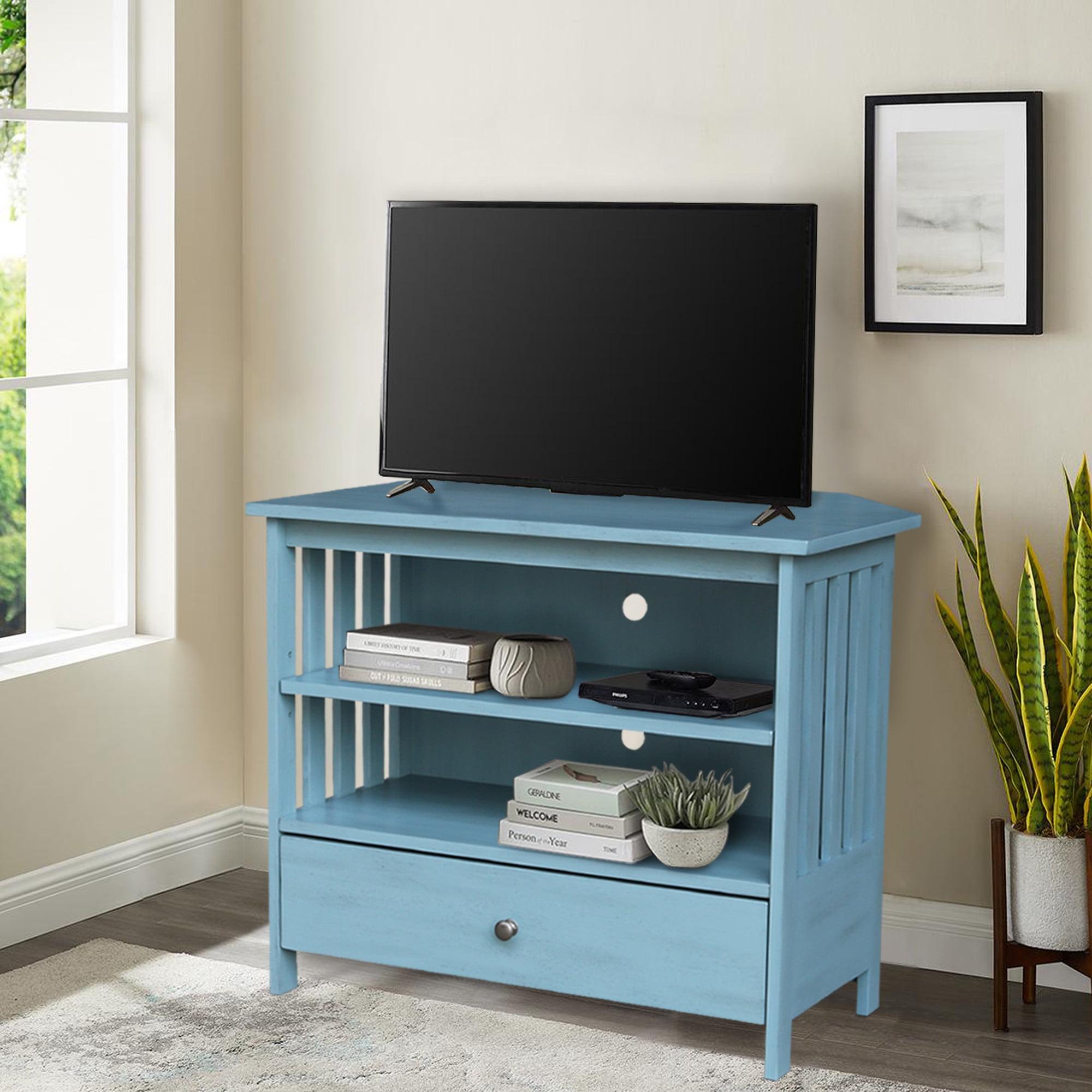 Ocean Blue Solid Parawood Corner TV Stand with Cabinet
