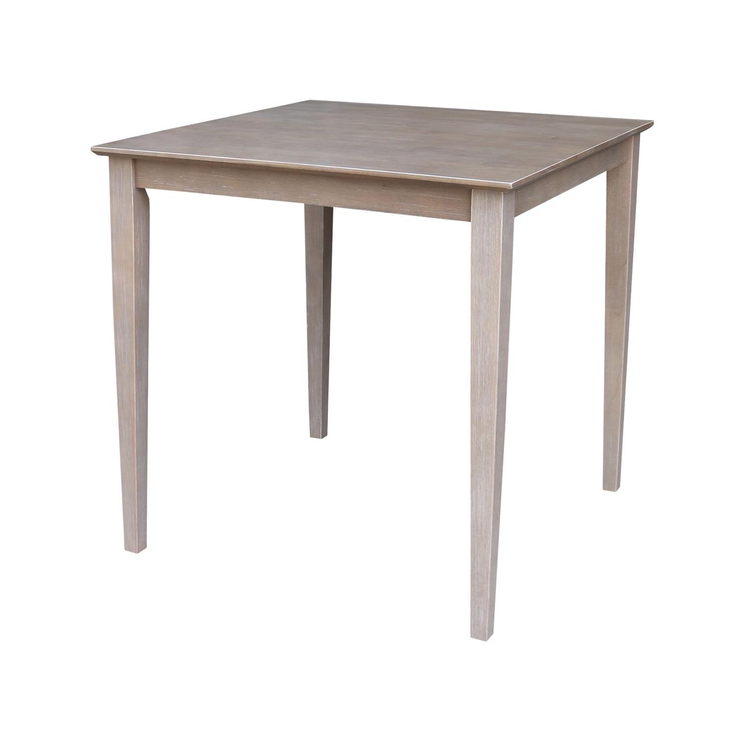 Solid Wood 30" X 30" Counter Height Table Washed Gray Taupe - International Concepts: Parawood, Square, Pedestal Base