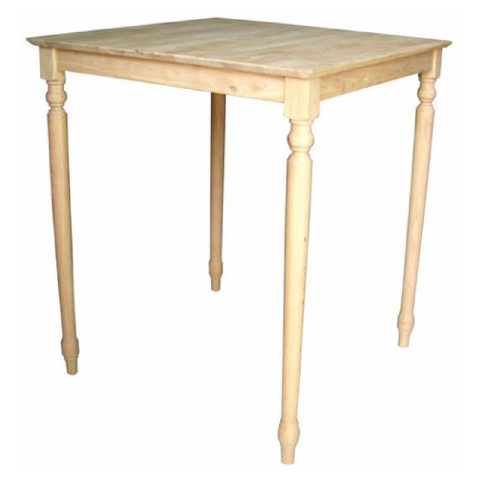 Rustic Farmhouse 36" Square Unfinished Rubberwood Bar Table