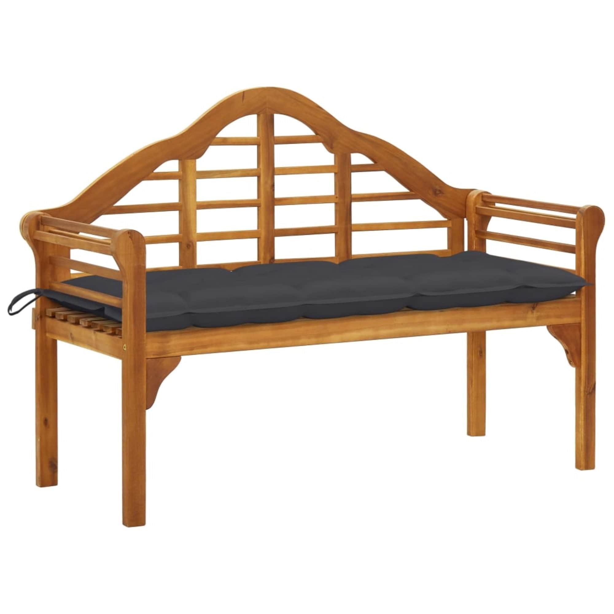 Solid Acacia Wood Garden Bench with Anthracite Cushion