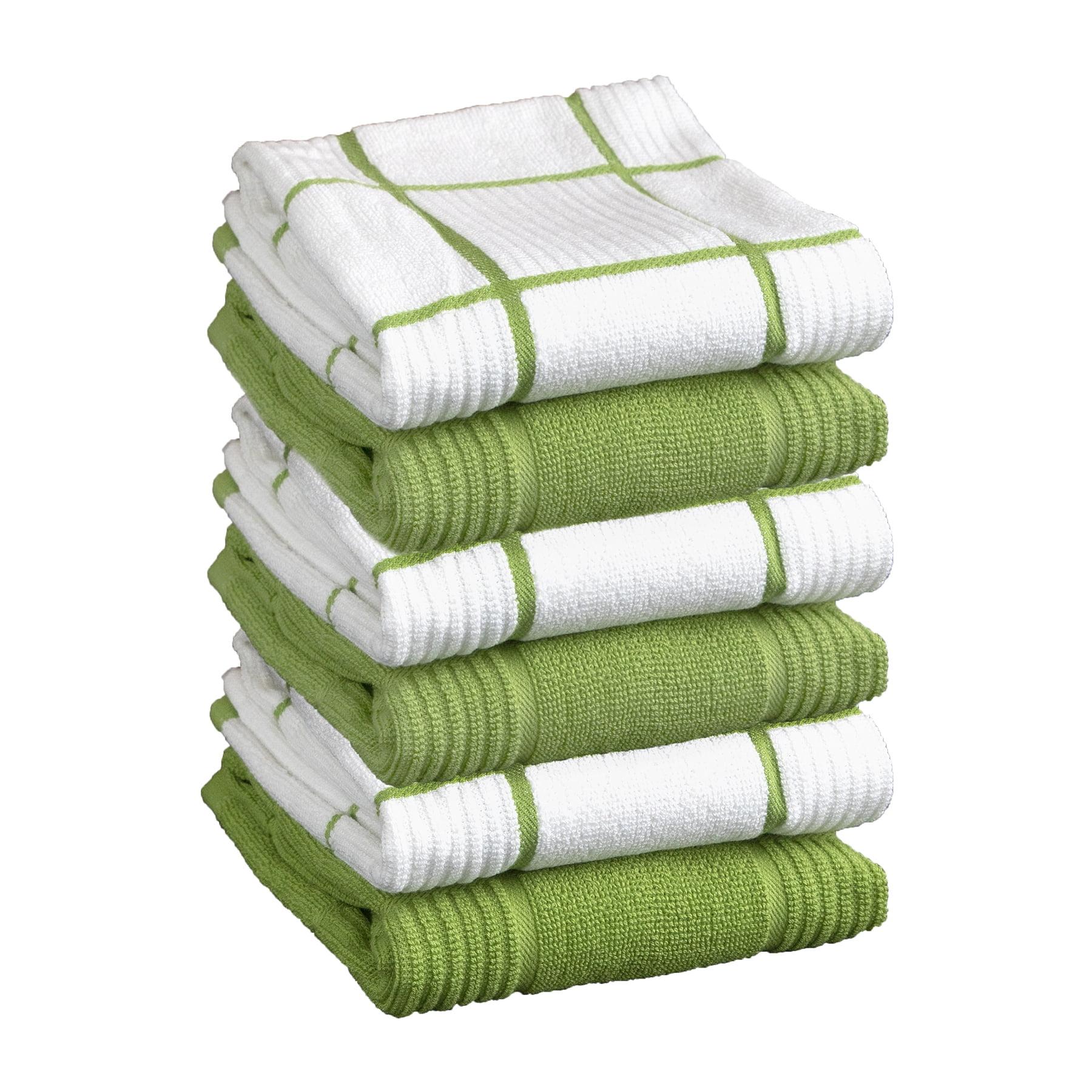 Green Cotton Terry Kitchen Towel Set, 16" x 26", 6-Pack