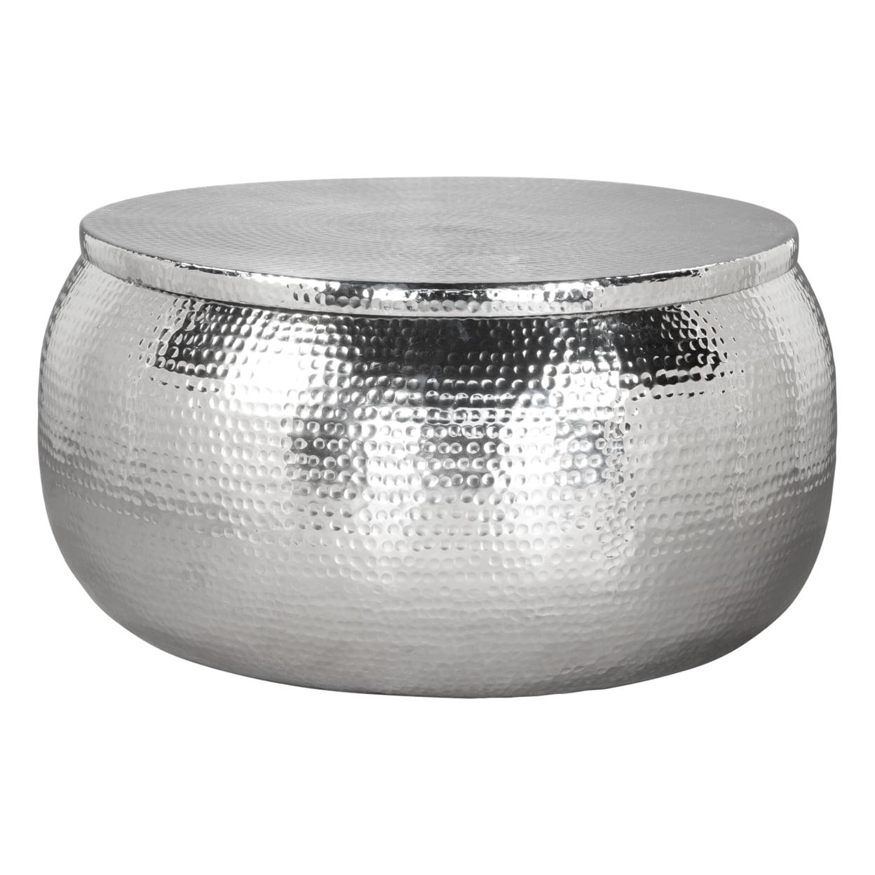 Silver Hammered Aluminum Round Cocktail Table