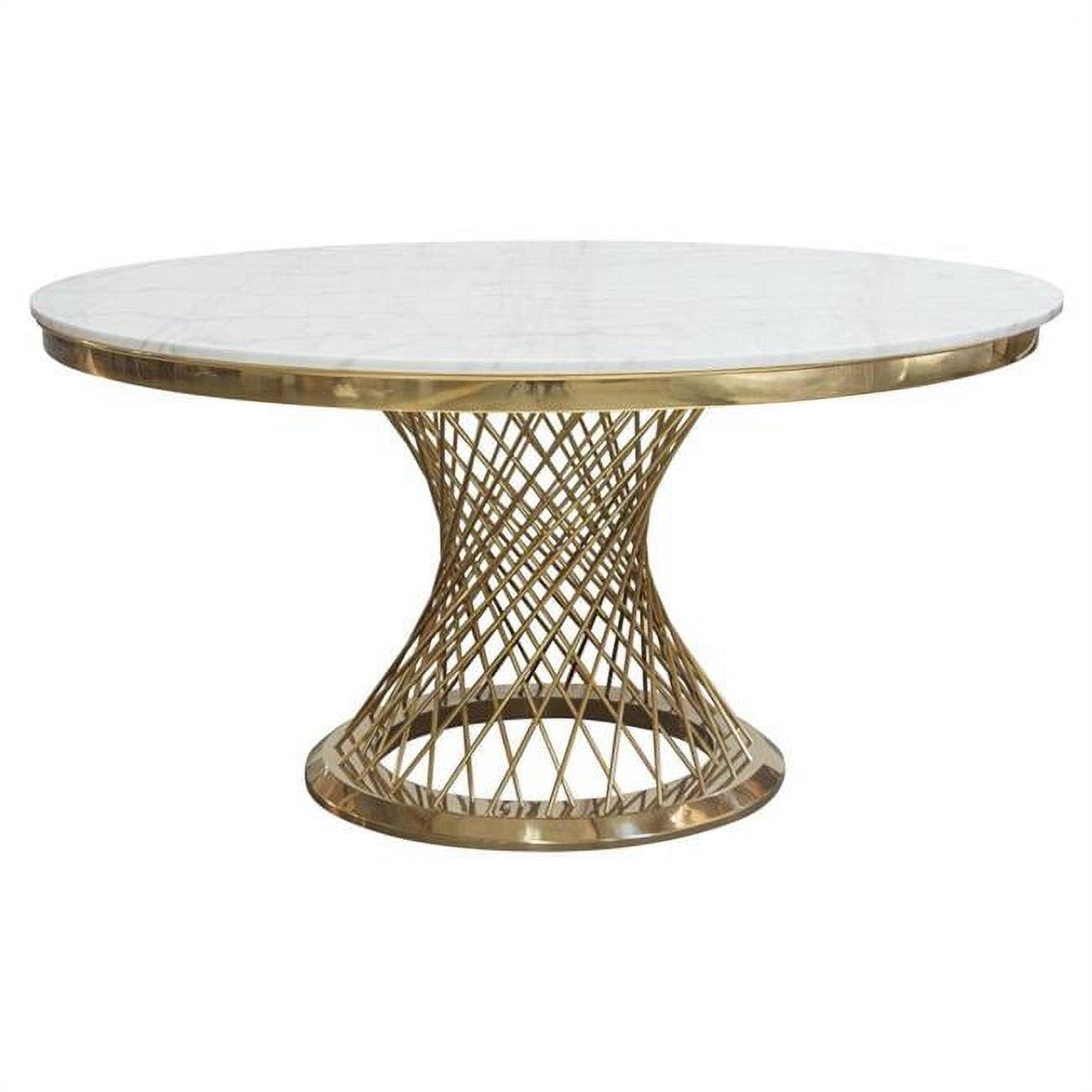 Eclipse 60" Round Marble Top Dining Table with Gold Pedestal Base