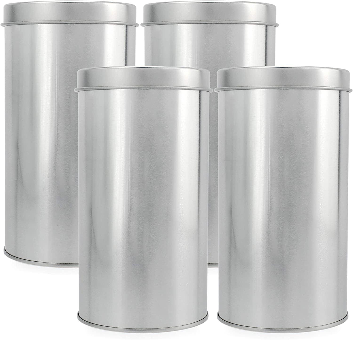 Solstice Large Double Seal Tea Canisters 4pk; Round Metal Containers with Interior Seal Lid
