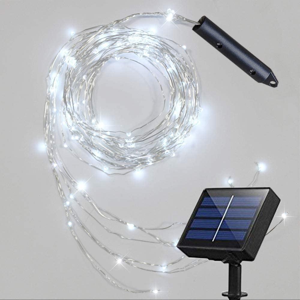 Soltuus Solar Fairy Lights Outdoor White, Multi Strand 180 LEDs Watering Can String Light, Waterproof Solar Powered Waterfall Lights, Cool White Firefly Bunch Lights