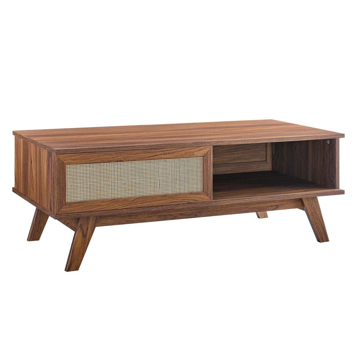 Walnut Rectangular Wood Coffee Table with Storage