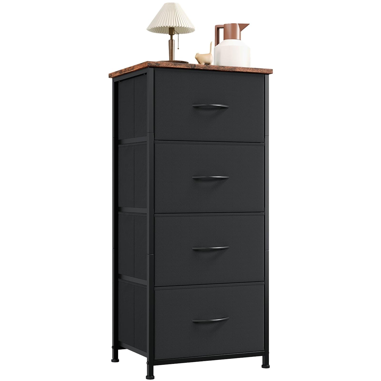 Somdot 4 Drawer Dresser, Chest of Drawers Fabric Vertical Nightstand for Bedroom, Black Rustic Brown